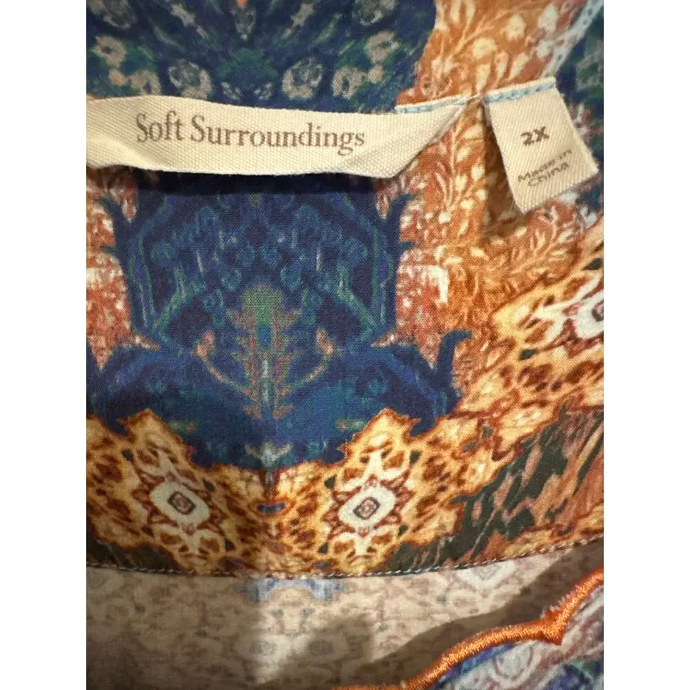 Soft Surroundings Sharron Short Sleeve‎ Papaya Blues Top Artsy Everyday Boho 2X